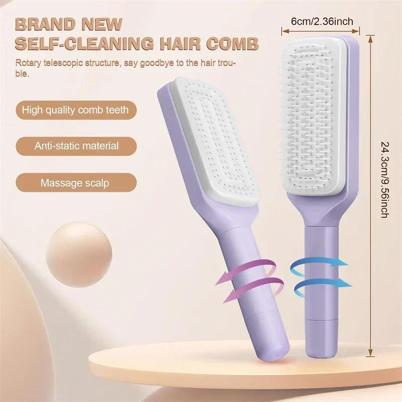 Automatic Cleaning Rotating Lifting Comb Self Cleaning Hairbrush