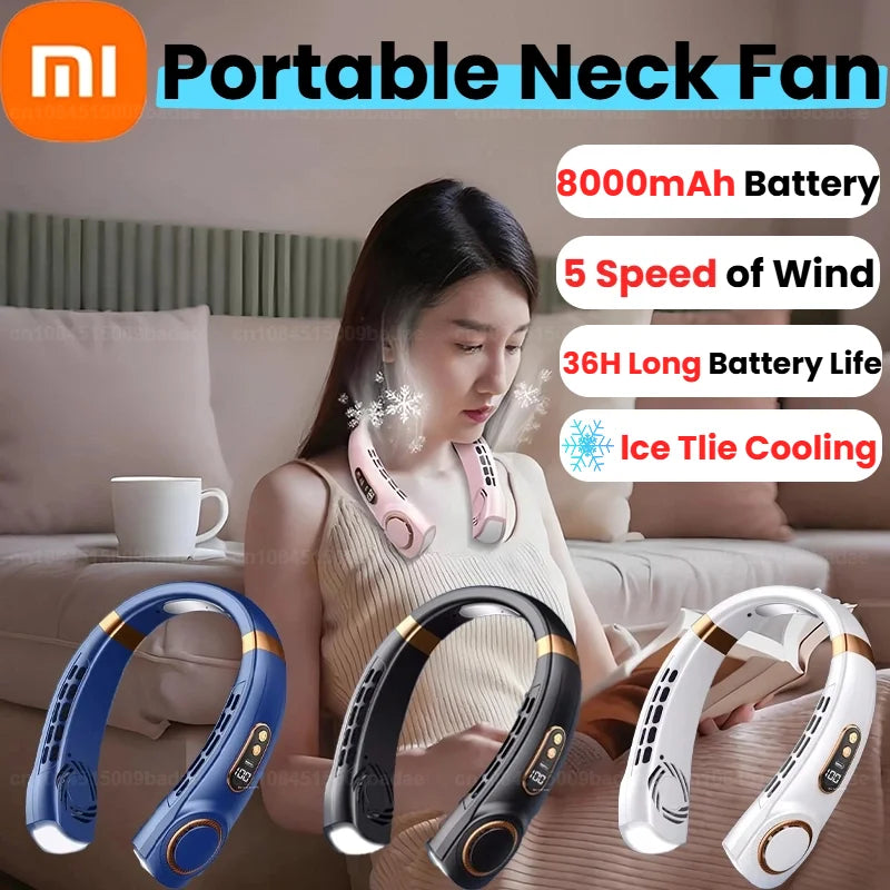 8000mAh USB Hanging Neck Fan Portable Bladeless