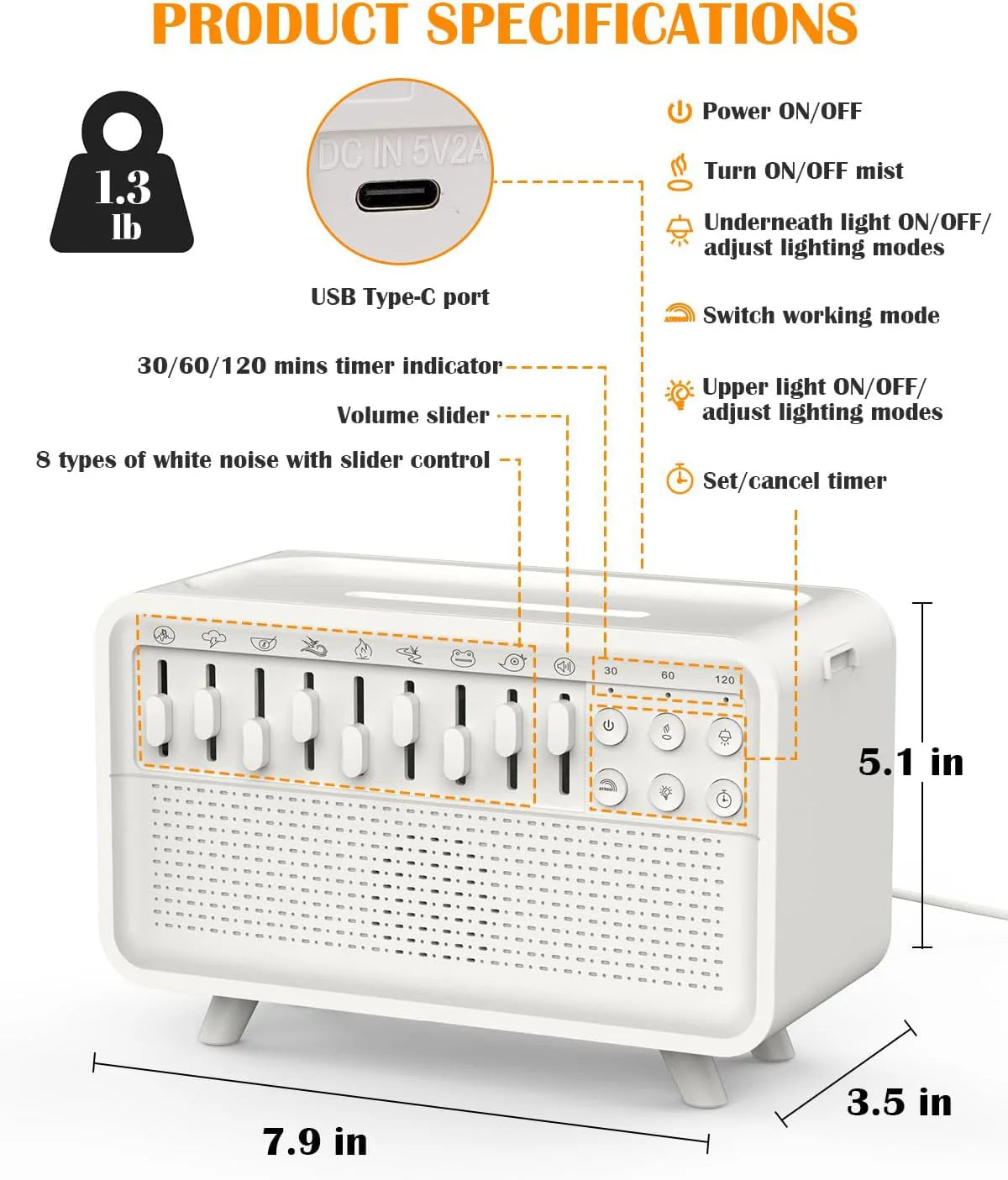 WHITE NOISE MACHINE WITH AROMA|8 Natural Sounds