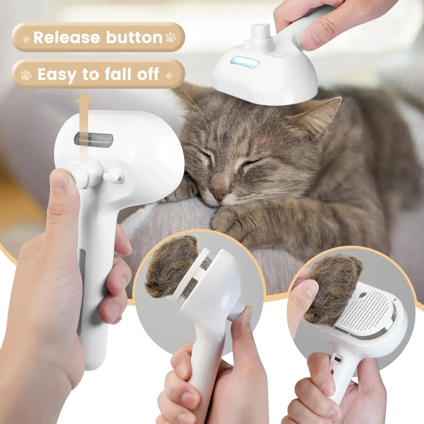 Upgraded 3 In 1 Pet Spray Grooming Comb Steamy Floating Hair Removal