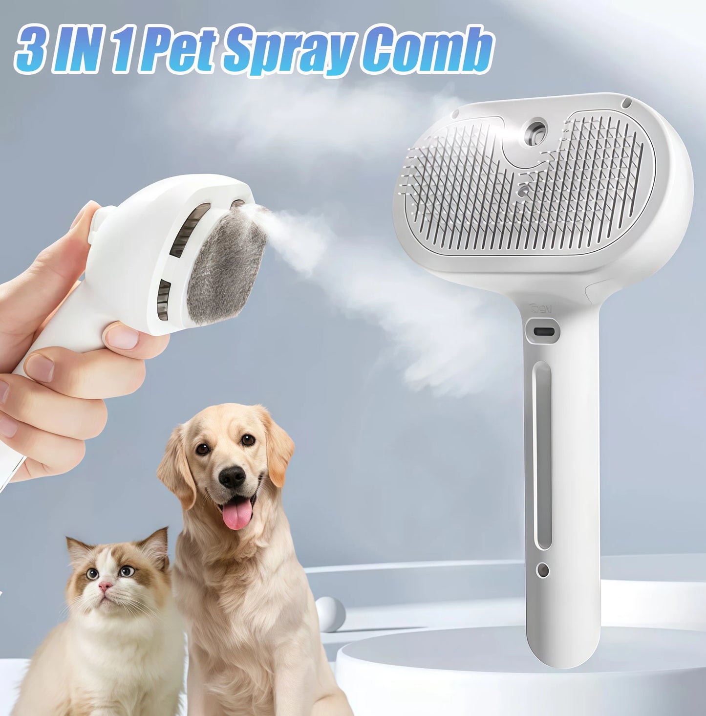 Upgraded 3 In 1 Pet Spray Grooming Comb Steamy Floating Hair Removal