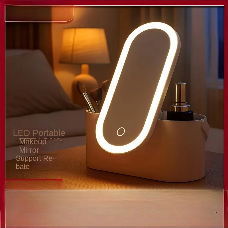 Rechargeable LED Makeup Mirror with Storage Box Portable Folding Rotating