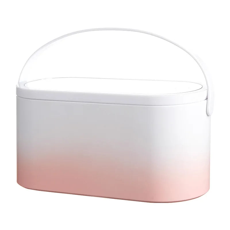 Rechargeable LED Makeup Mirror with Storage Box Portable Folding Rotating