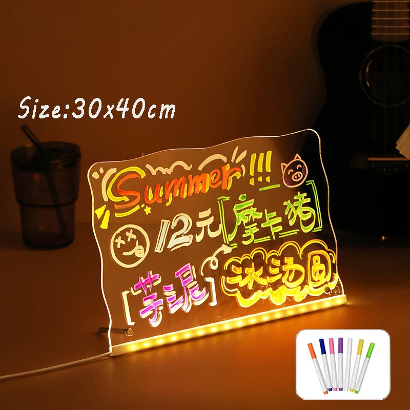 Kid LED Luminosa Blackboard Coloring Drawing Toy Transparent Magic Light Blackboard Art Graffiti Acrylic Marker Board Xmas Gift