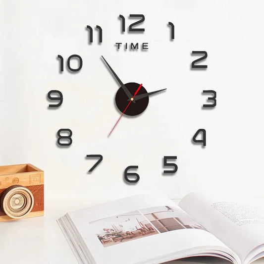 Large Size 3D DIY Silent Wall Clock Black/Gold/Silver Simple Modern Punch