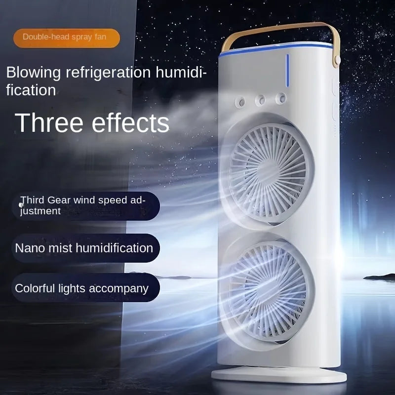 1PC USB Portable Dual Fan Air Cooler with Cooling Mist Humidifier