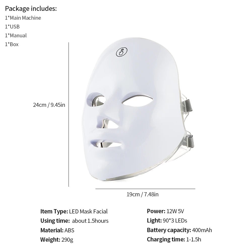 LED Facial Mask Red Light Therapy Photon Anti-Acne Wrinkle Removal