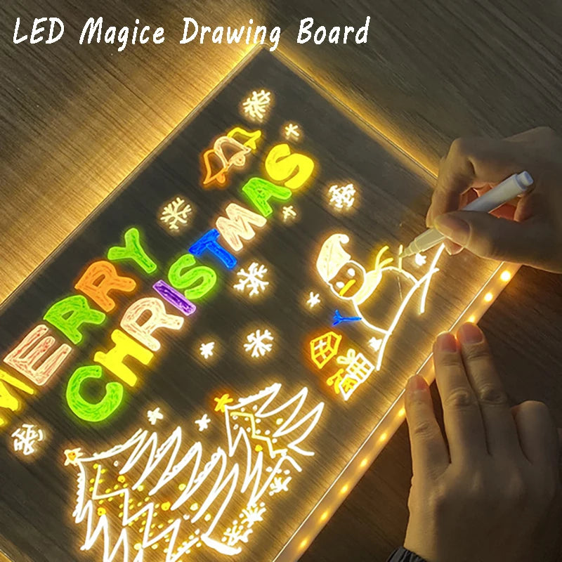 Kid LED Luminosa Blackboard Coloring Drawing Toy Transparent Magic Light Blackboard Art Graffiti Acrylic Marker Board Xmas Gift