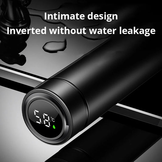 1pc 500ml Black Stainless Steel Creative Smart Thermos BottleTemperature