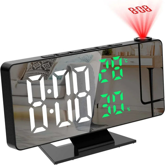 180° Arm Projection Digital Alarm Clock Temperature Humidity Night Mode
