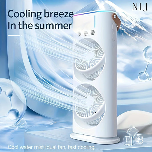 1PC USB Portable Dual Fan Air Cooler with Cooling Mist Humidifier