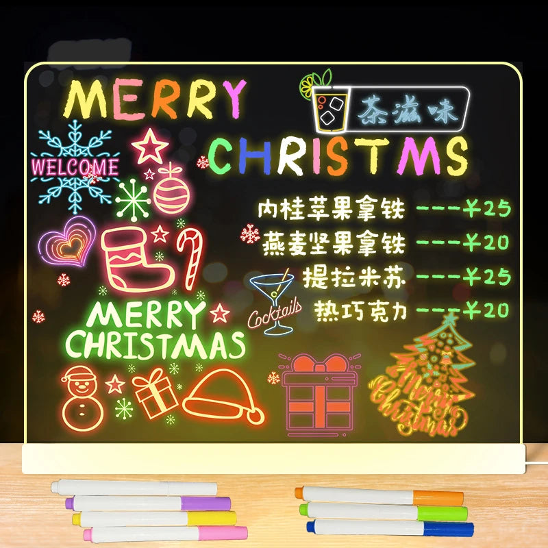 Kid LED Luminosa Blackboard Coloring Drawing Toy Transparent Magic Light Blackboard Art Graffiti Acrylic Marker Board Xmas Gift
