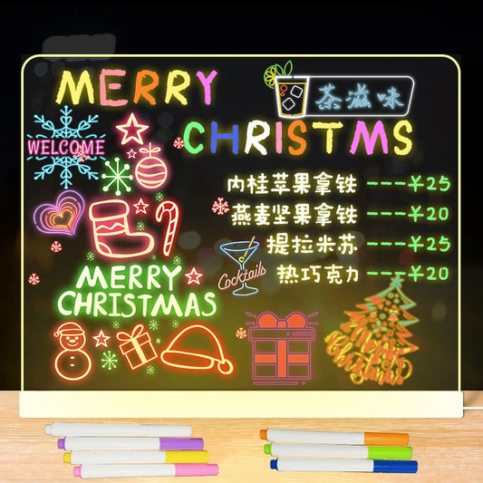 Kid LED Luminosa Blackboard Coloring Drawing Toy Transparent Magic Light Blackboard Art Graffiti Acrylic Marker Board Xmas Gift