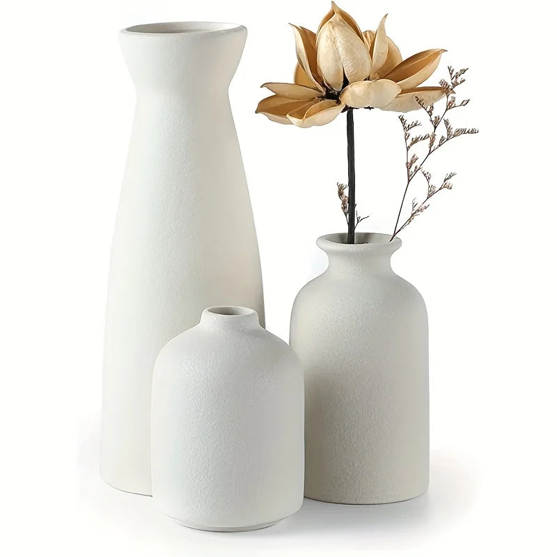 Set of 3 Ceramic Vase, Flower Vases For Rustic Home Decor, Modern Farmhouse Decor,