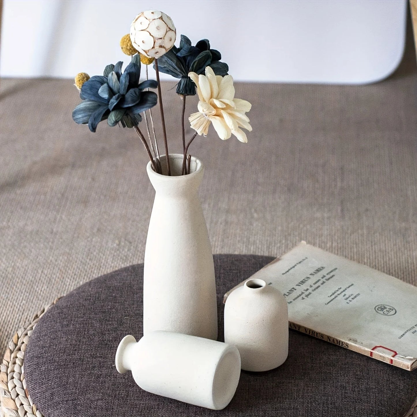 Set of 3 Ceramic Vase, Flower Vases For Rustic Home Decor, Modern Farmhouse Decor,