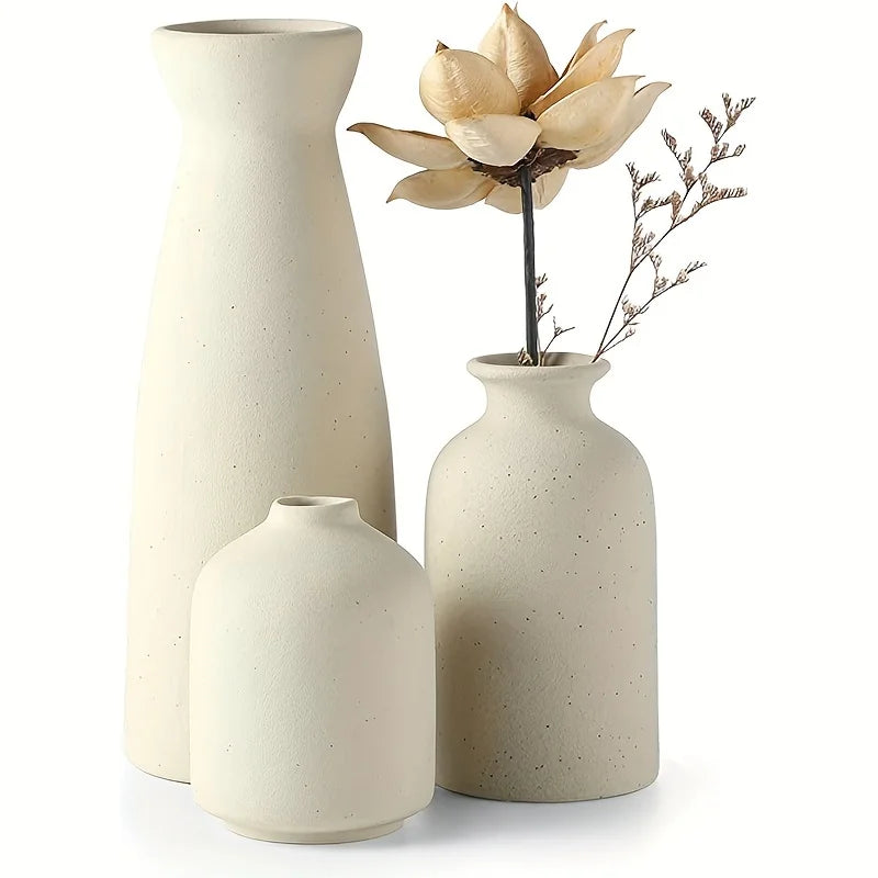 Set of 3 Ceramic Vase, Flower Vases For Rustic Home Decor, Modern Farmhouse Decor,