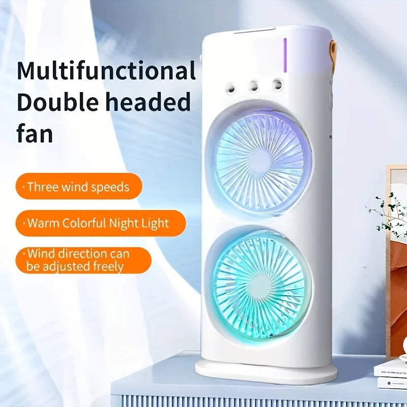 1PC USB Portable Dual Fan Air Cooler with Cooling Mist Humidifier