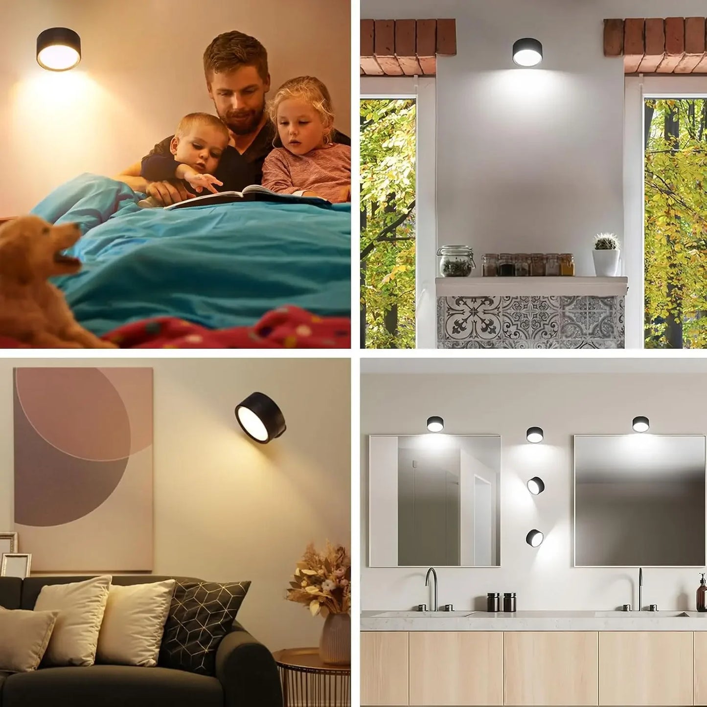 Magnetic LED Wall Light Rechargeable Reading Lights 360° Rotation Touch Remote Control