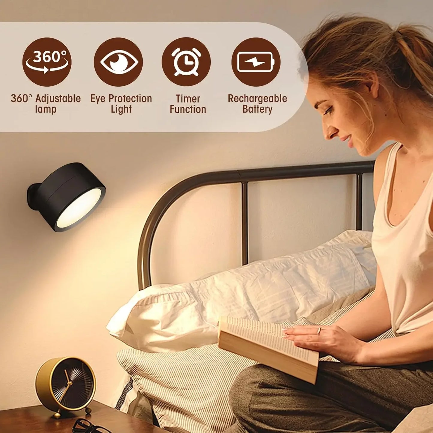 Magnetic LED Wall Light Rechargeable Reading Lights 360° Rotation Touch Remote Control